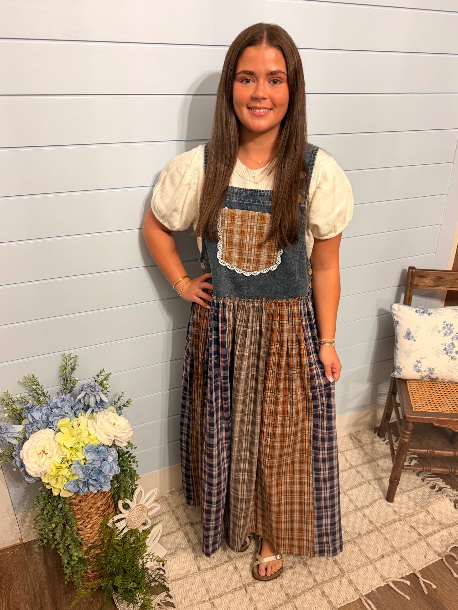 Plaid overall dress